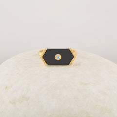 Black Onyx Ring - Pure Silver - Handcrafted Ring - Trendy Jewelry - Gold Plated - 15x8mm Hexagon Ring - Gift For Wife