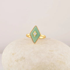 Chrysoprase Ring - 17x10mm Lozenge Shaped Sterling Silver Ring - Gold Plated Handcrafted Ring - Gifts For Mother