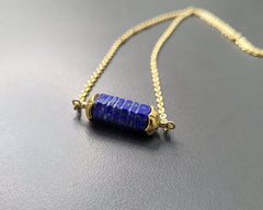 Lapis Lazuli Gemstone Carving Necklace, 8x20mm Hexagon Shape Pendant Necklace For Women, Birthstone Silver Pendant Necklace