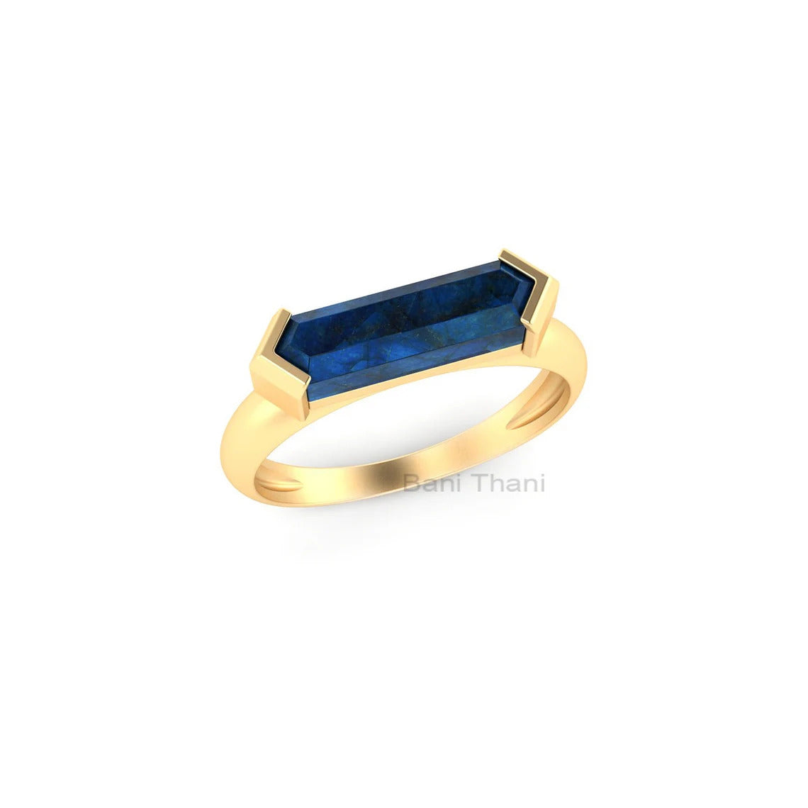 Lapis Lazuli Silver Ring - Thin Gold Ring For Women - 925 Sterling Silver - 15x4 mm Hexagon Gemstone - 18k Gold Plated - Birthstone Ring