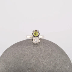 Peridot Ring Sterling Silver, 4mm Quartz Gemstone Ring, Multi Stone Ring, Boho Jewelry For Anniversary Gift, Women's Ring, Jade Silver Ring