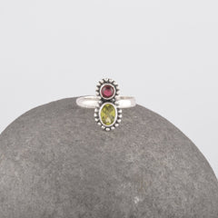 Pink Tourmaline & Peridot Ring, Multi Gemstone Ring, 925 Solid Sterling Silver Designed Ring For Women, Vintage Ring, Gift For Mom