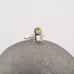 Peridot Ring Sterling Silver, 4mm Quartz Gemstone Ring, Multi Stone Ring, Boho Jewelry For Anniversary Gift, Women's Ring, Jade Silver Ring