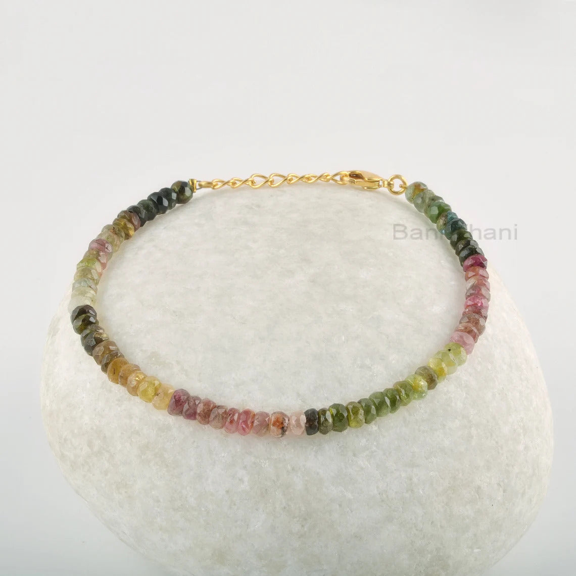 Rainbow Tourmaline Bracelet, Multi Tourmaline Beaded Bracelet, Reiki Crystal Healing Bracelet, 4mm Round Faceted Gemstone Handmade Bracelet