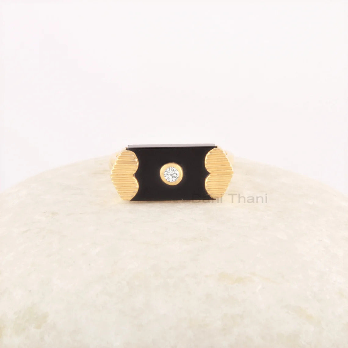 Black Onyx Women Ring, 8x13mm Gemstone Hexagon Ring, 925 Sterling Silver 18k Gold Plated Ring, Handmade Trendy Jewelry Gift