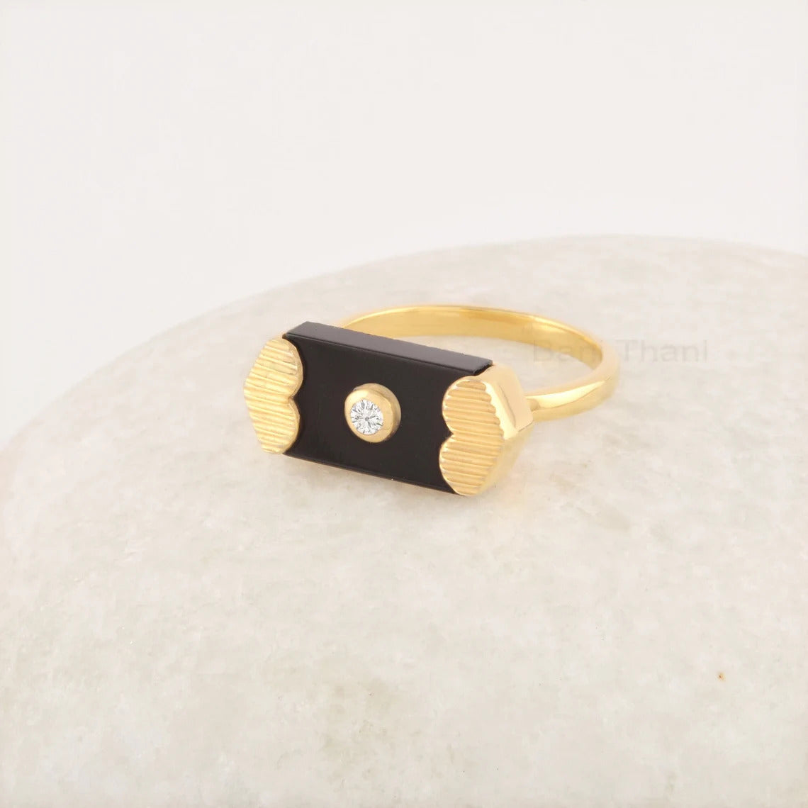 Black Onyx Women Ring, 8x13mm Gemstone Hexagon Ring, 925 Sterling Silver 18k Gold Plated Ring, Handmade Trendy Jewelry Gift