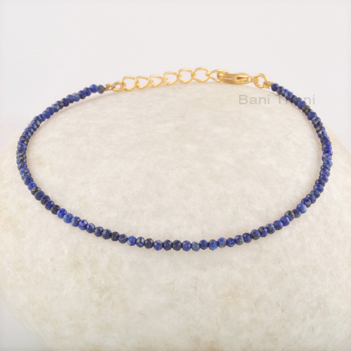 Natural Lapis Lazuli Bracelet, Beaded Bracelet For Women, Blue Faceted Gemstone Bracelet, Minimalist Adjustable Tiny Beaded Bracelet Gifts