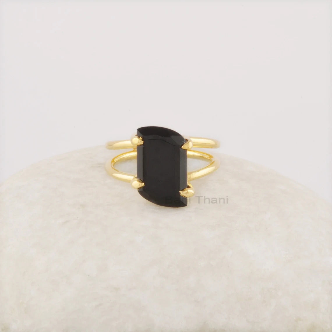 Black Onyx Ring, 14x8mm Fancy Gemstone Ring, 925 Sterling Silver Ring, Dainty 18k Gold Plated Ring, Delicate Ring, Black Stone Ring For Gift