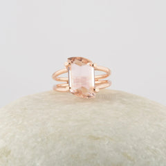 Morganite Ring, 14x8mm Fancy Shape Gemstone Ring, 925 Sterling Silver Ring, Delicate 18k Gold Plated Ring, Vintage Perfect Gift For Her