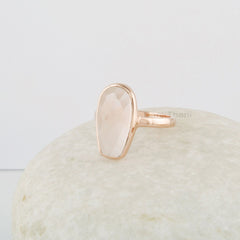 Morganite Ring, 16x8mm Coffin Gemstone Ring, Boho Sterling Silver Ring For Women, Handmade 18k Gold Plated Ring, Dainty Simple Ring For Her