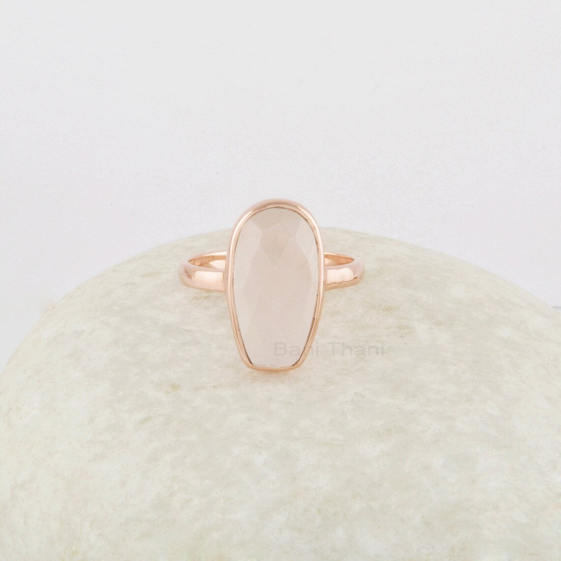 Morganite Ring, 16x8mm Coffin Gemstone Ring, Boho Sterling Silver Ring For Women, Handmade 18k Gold Plated Ring, Dainty Simple Ring For Her