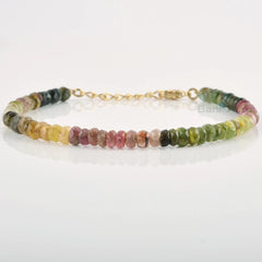 Rainbow Tourmaline Bracelet, Multi Tourmaline Beaded Bracelet, Reiki Crystal Healing Bracelet, 4mm Round Faceted Gemstone Handmade Bracelet