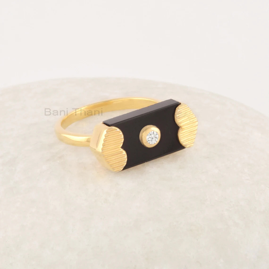 Black Onyx Women Ring, 8x13mm Gemstone Hexagon Ring, 925 Sterling Silver 18k Gold Plated Ring, Handmade Trendy Jewelry Gift