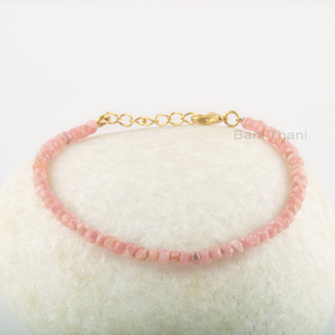 Rhodochrosite Handmade Bracelet, Raw Faceted Beaded Gemstone Bracelet, Minimalist Style Bracelet For Young Girls, Rhodochrosite Beaded