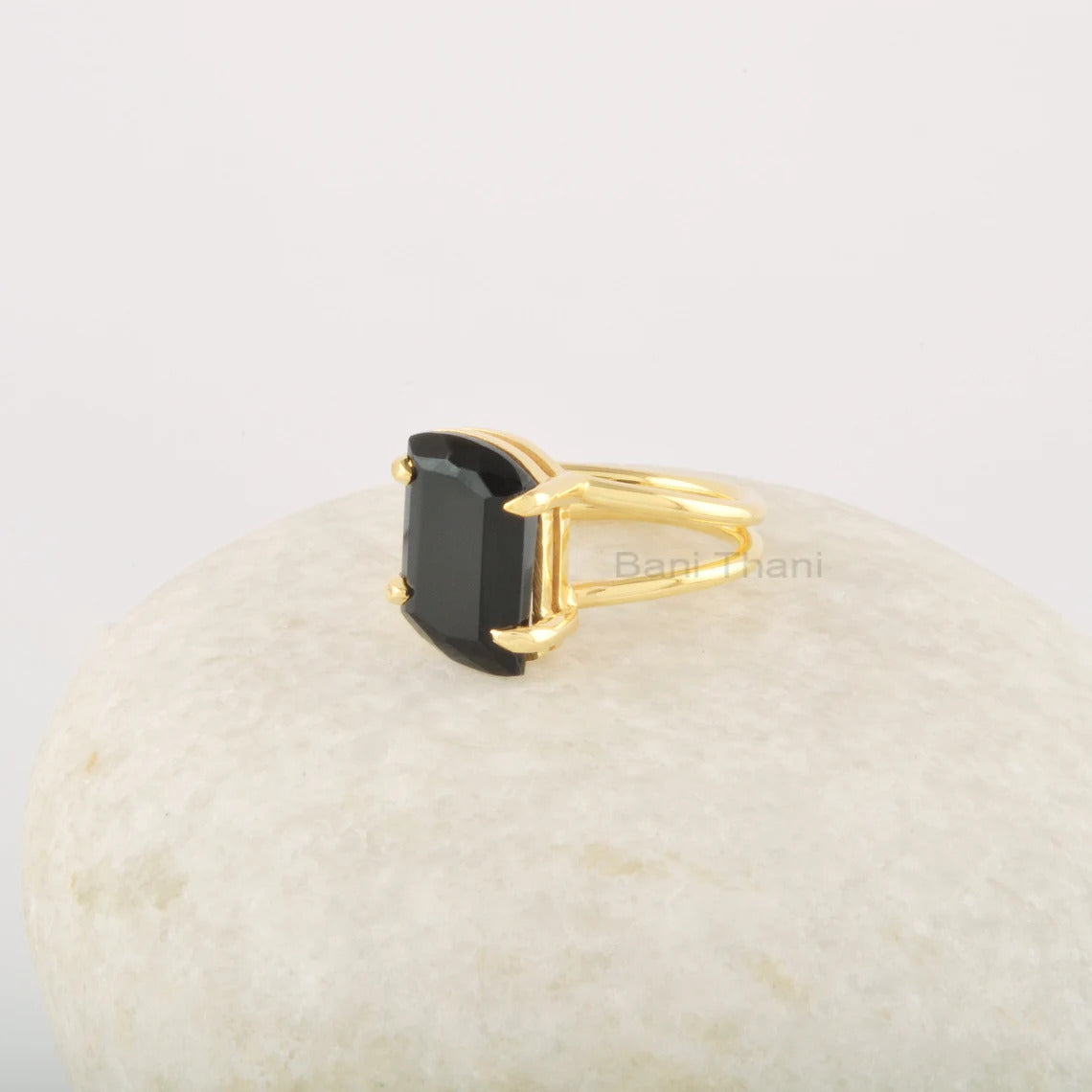 Black Onyx Ring, 14x8mm Fancy Gemstone Ring, 925 Sterling Silver Ring, Dainty 18k Gold Plated Ring, Delicate Ring, Black Stone Ring For Gift