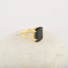 Black Onyx Ring, 14x8mm Fancy Gemstone Ring, 925 Sterling Silver Ring, Dainty 18k Gold Plated Ring, Delicate Ring, Black Stone Ring For Gift