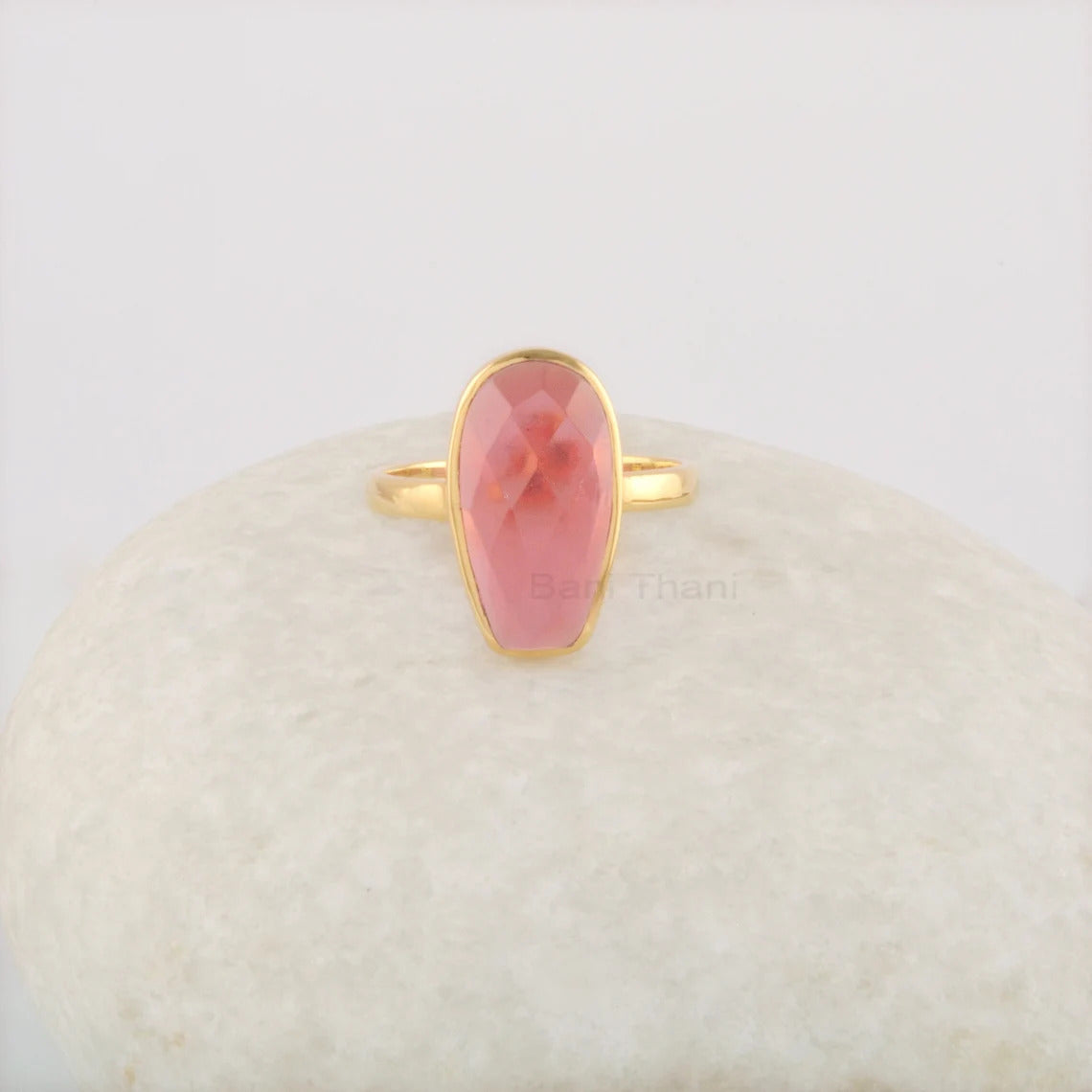 Pink Tourmaline Ring, 16x8mm Roundel Coffin Shape Gemstone Ring, Solid Silver 18k Gold Plated Ring, Dainty Promise Ring, Best Friend Gift