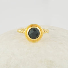 Black Onyx Ring, December Birthstone Ring, 6mm Round Gemstone Ring, 925 Sterling Silver 18k Gold Plated Ring, Twisted Band For Women Gift