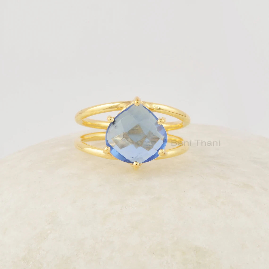 Gemstone Heart Ring, London Blue Topaz Ring, 10mm Blue Stone Ring, Heart Sterling Silver Ring, 18k Gold Plated Engagement Rings