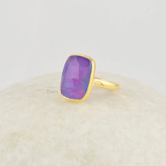 Purple Aurora Opal Ring, 925 Silver Ring, Boho Gemstone Ring, 18k Gold Plated Statement Rings, Opal Lilac Ring