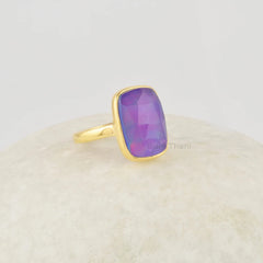 Purple Aurora Opal Ring, 925 Silver Ring, Boho Gemstone Ring, 18k Gold Plated Statement Rings, Opal Lilac Ring