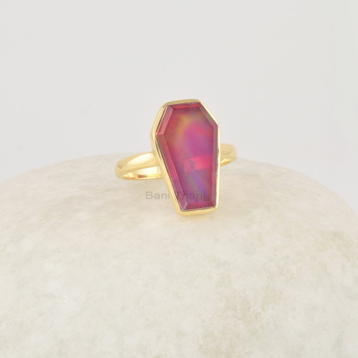 Coffin Ring, Gothic Red Coffin Ring, Vampire Ring, Aurora Opal Ring, Coffin Gemstone Ring, Solid Silver Gold Plated Ring