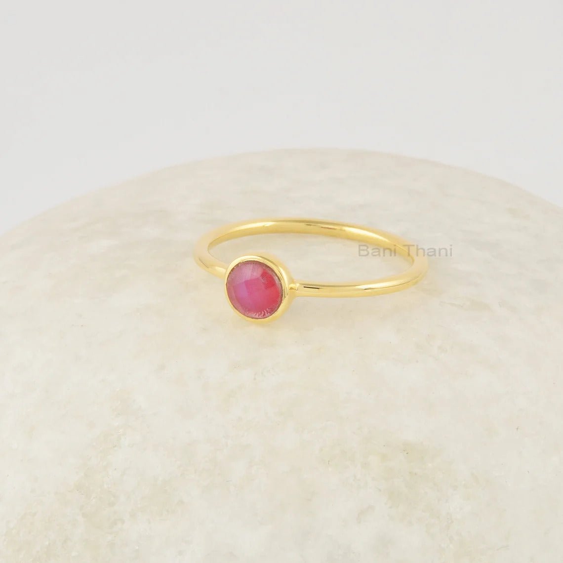 Red Opal Ring, Multicolor Fire Silver Ring, Promise Dainty Birthstone Ring, 18k Gold Plated Sterling Silver Ring, 5mm Round Gemstone Ring