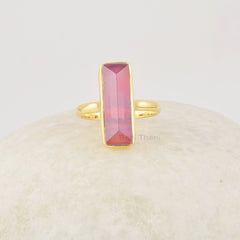 Red Aurora Opal Ring, 6x18mm Rectangular Gemstone Ring, 925 Sterling Silver Ring, 18k Gold Plated Ring For Mom, Red Stone Ring