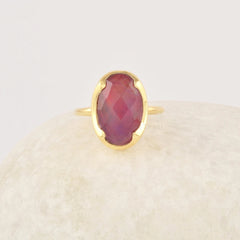 Red Opal Ring, 10x16mm Oval Shape Aurora Opal Gemstone Ring, 18k Gold Plated Perfect Gift for He, 925 Sterling Silver Rings