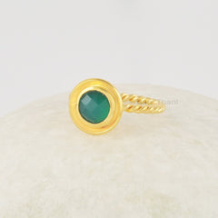 Green Onyx Ring, 6mm Round Gemstone Ring For Women, Handmade 925 Sterling Silver Ring, Dainty 18k Gold Plated Ring Jewelry