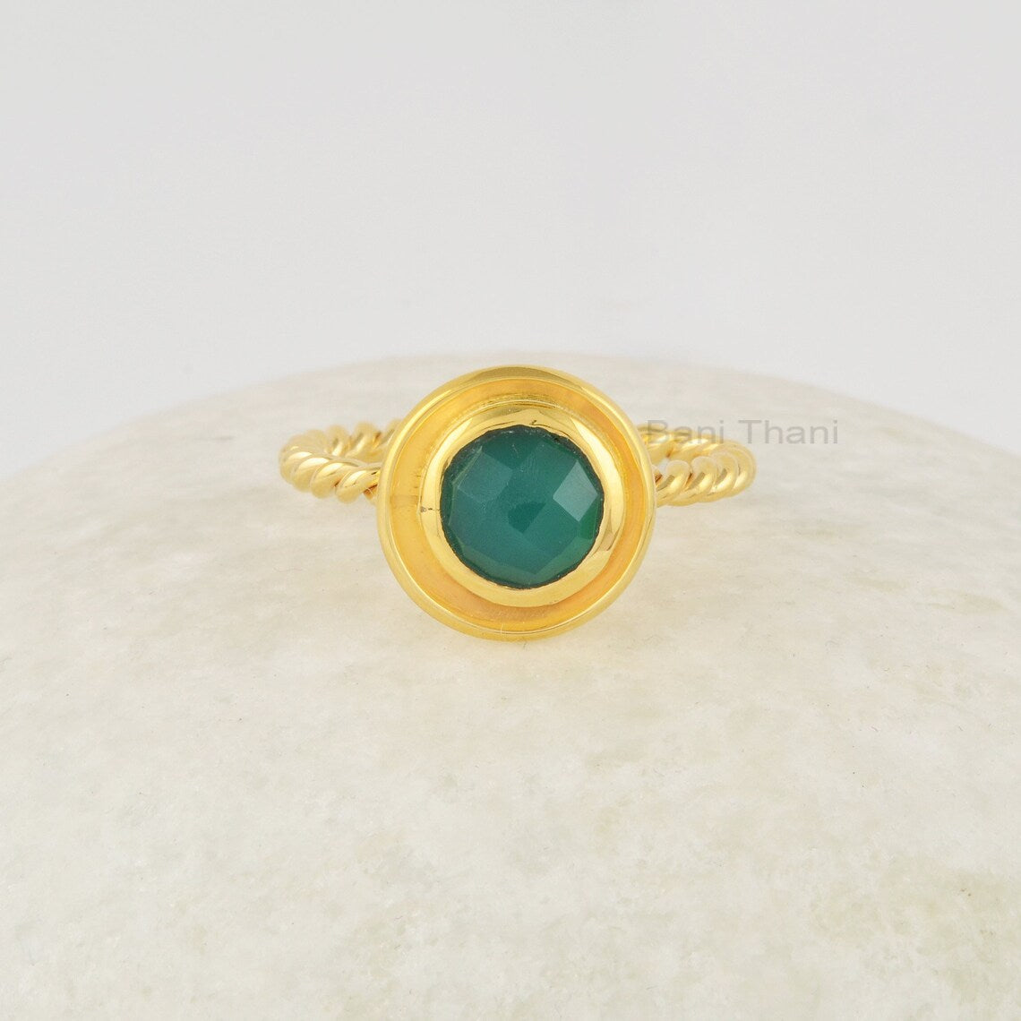 Green Onyx Ring, 6mm Round Gemstone Ring For Women, Handmade 925 Sterling Silver Ring, Dainty 18k Gold Plated Ring Jewelry