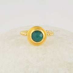 Green Onyx Ring, 6mm Round Gemstone Ring For Women, Handmade 925 Sterling Silver Ring, Dainty 18k Gold Plated Ring Jewelry