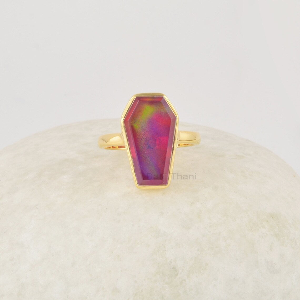 Coffin Ring, Gothic Red Coffin Ring, Vampire Ring, Aurora Opal Ring, Coffin Gemstone Ring, Solid Silver Gold Plated Ring