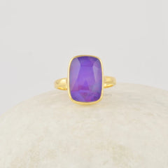 Purple Aurora Opal Ring, 925 Silver Ring, Boho Gemstone Ring, 18k Gold Plated Statement Rings, Opal Lilac Ring