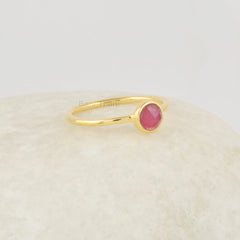 Red Opal Ring, Multicolor Fire Silver Ring, Promise Dainty Birthstone Ring, 18k Gold Plated Sterling Silver Ring, 5mm Round Gemstone Ring