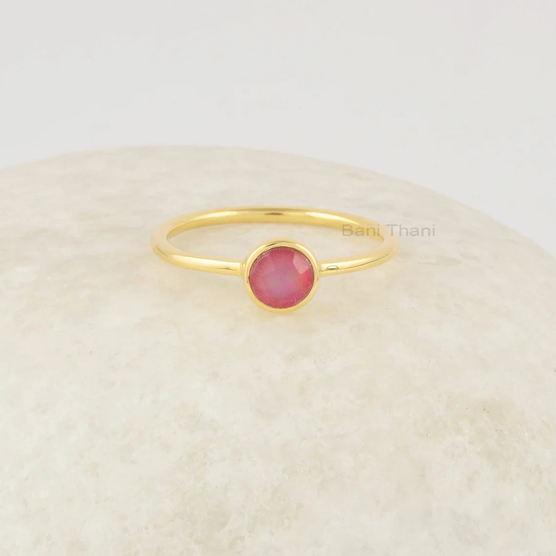 Red Opal Ring, Multicolor Fire Silver Ring, Promise Dainty Birthstone Ring, 18k Gold Plated Sterling Silver Ring, 5mm Round Gemstone Ring