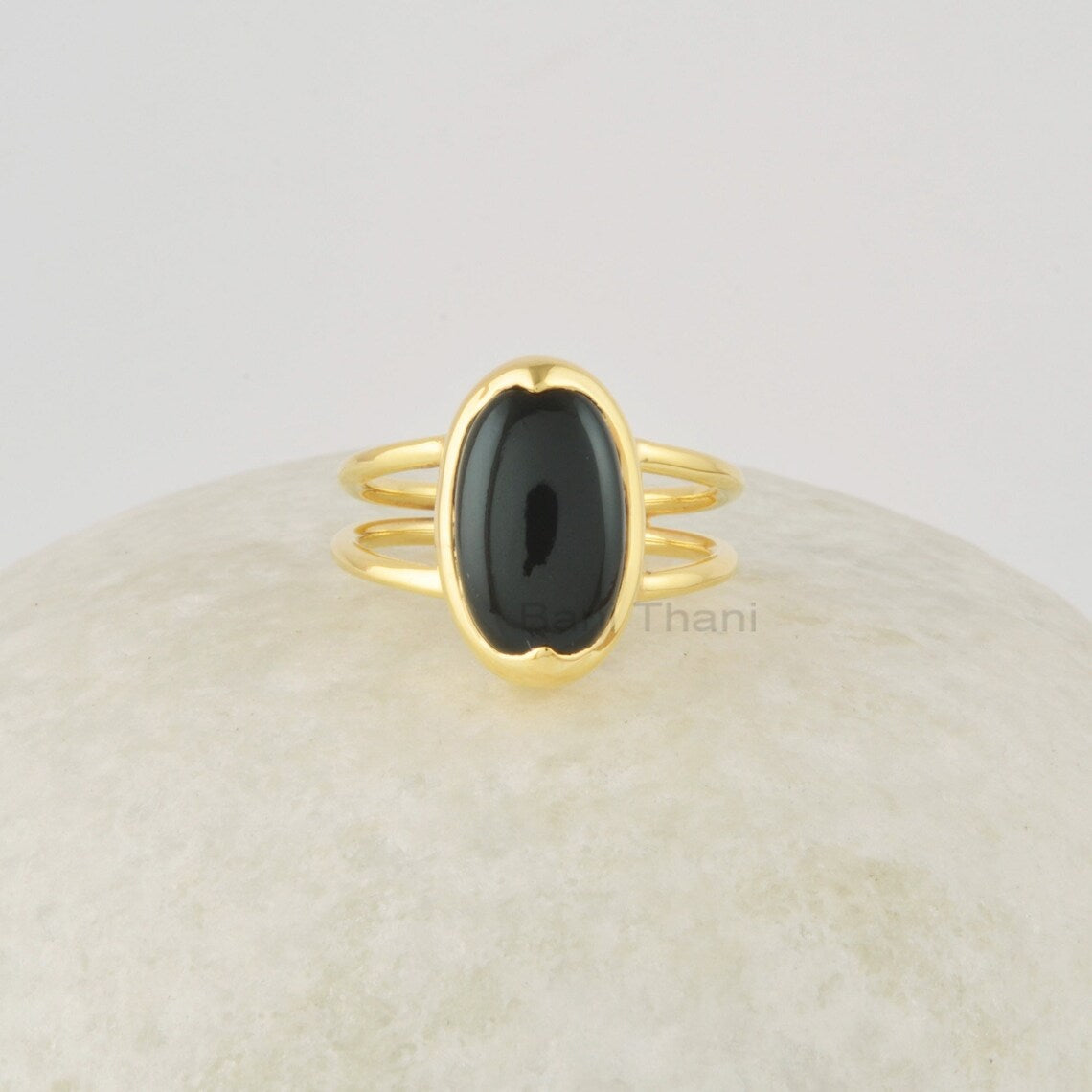 Black Onyx Ring, 9x14mm Oval Gemstone Ring, Handmade Silver Women Ring, Solid Silver 18k Gold Plated Ring