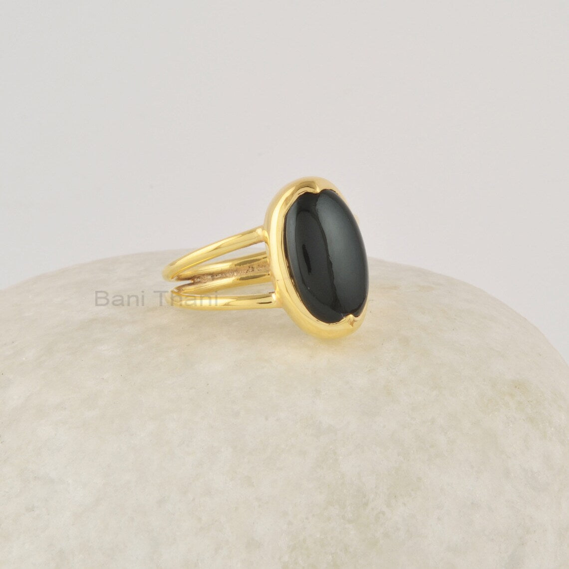 Black Onyx Ring, 9x14mm Oval Gemstone Ring, Handmade Silver Women Ring, Solid Silver 18k Gold Plated Ring