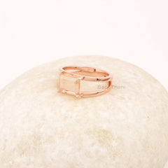 Double Band Morganite Dainty Silver Ring, 7x9mm Rectangle Gemstone Ring, Rose Gold Plated 925 Silver Ring, Handcraft Jewelry