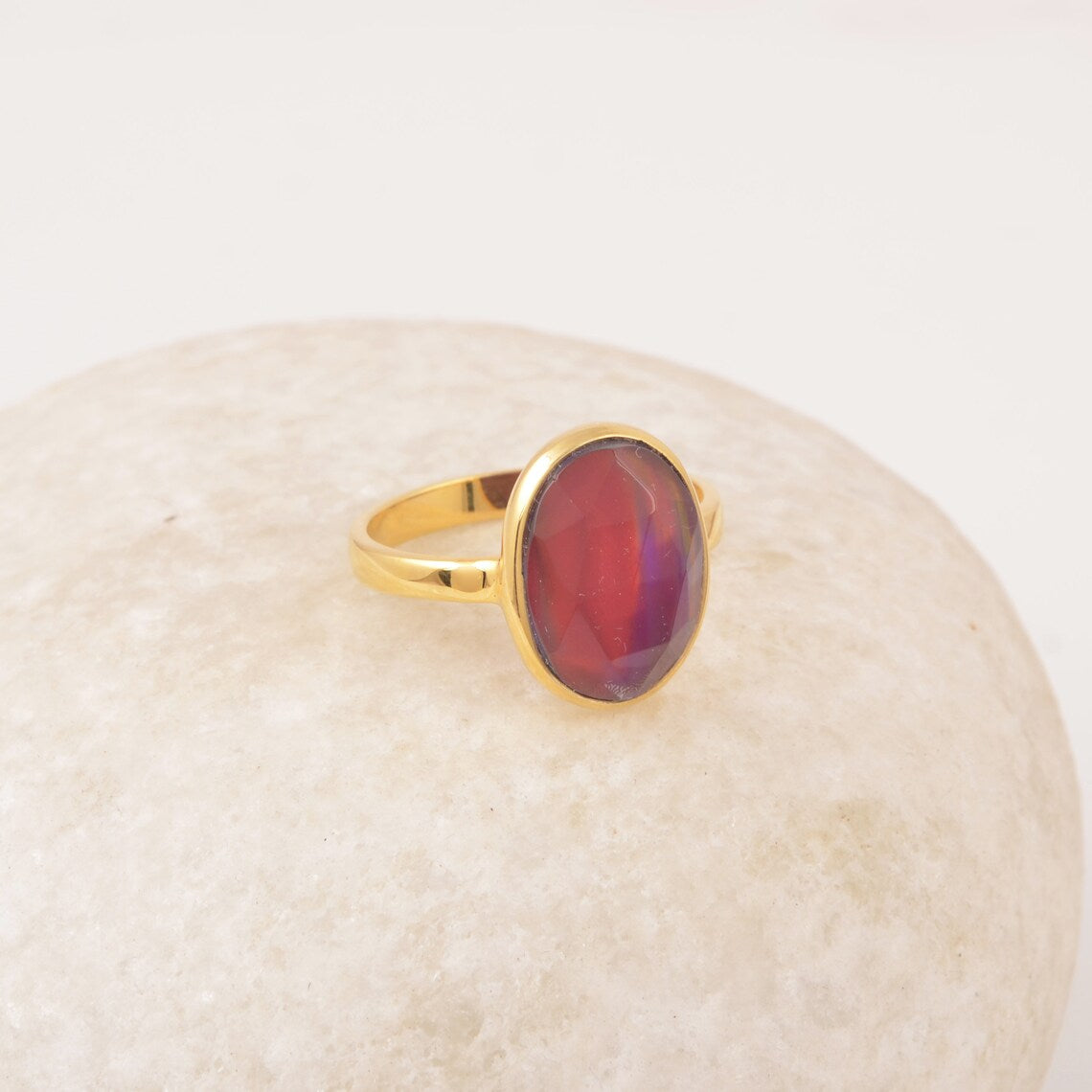 Red Aurora Opal Ring, 10x14mm Oval Shape Gemstone Ring, Boho 925 Sterling Silver Ring, Dainty 18k Gold Plated Rings Jewelry For Women