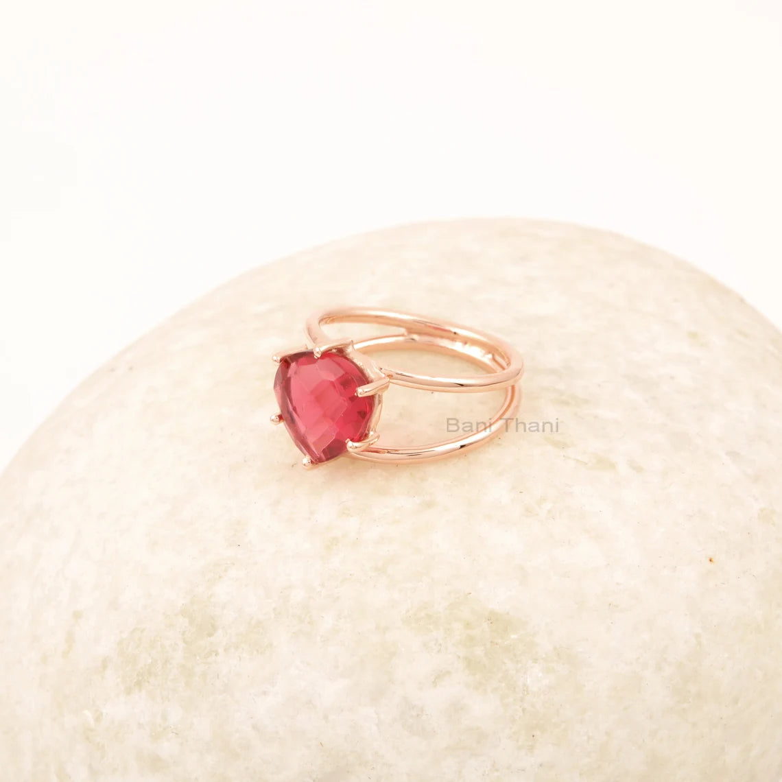 10mm Heart Shape Pink Tourmaline Ring in Sterling Silver, Rose Gold Plated 925 Silver Ring, Pink Gemstone Vintage Rings