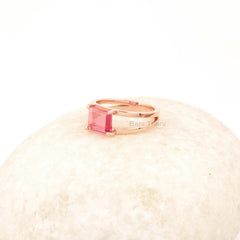 Pink Tourmaline Rectangle Shape Ring, 7x9mm Gemstone Rose Gold Plated Ring, Handmade 925 Sterling Silver Ring, Pink Birthstone Ring Jewelry