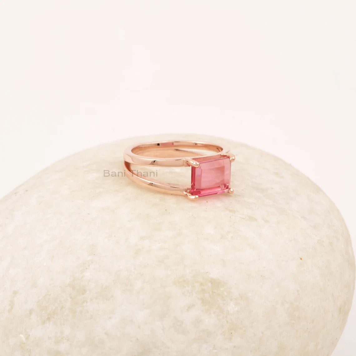 Pink Tourmaline Rectangle Shape Ring, 7x9mm Gemstone Rose Gold Plated Ring, Handmade 925 Sterling Silver Ring, Pink Birthstone Ring Jewelry