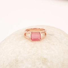 Pink Tourmaline Rectangle Shape Ring, 7x9mm Gemstone Rose Gold Plated Ring, Handmade 925 Sterling Silver Ring, Pink Birthstone Ring Jewelry