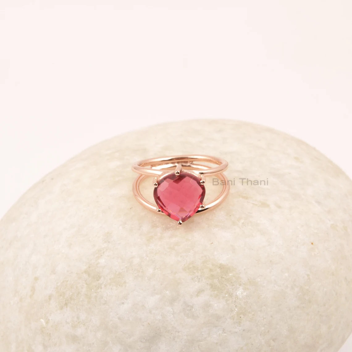 10mm Heart Shape Pink Tourmaline Ring in Sterling Silver, Rose Gold Plated 925 Silver Ring, Pink Gemstone Vintage Rings