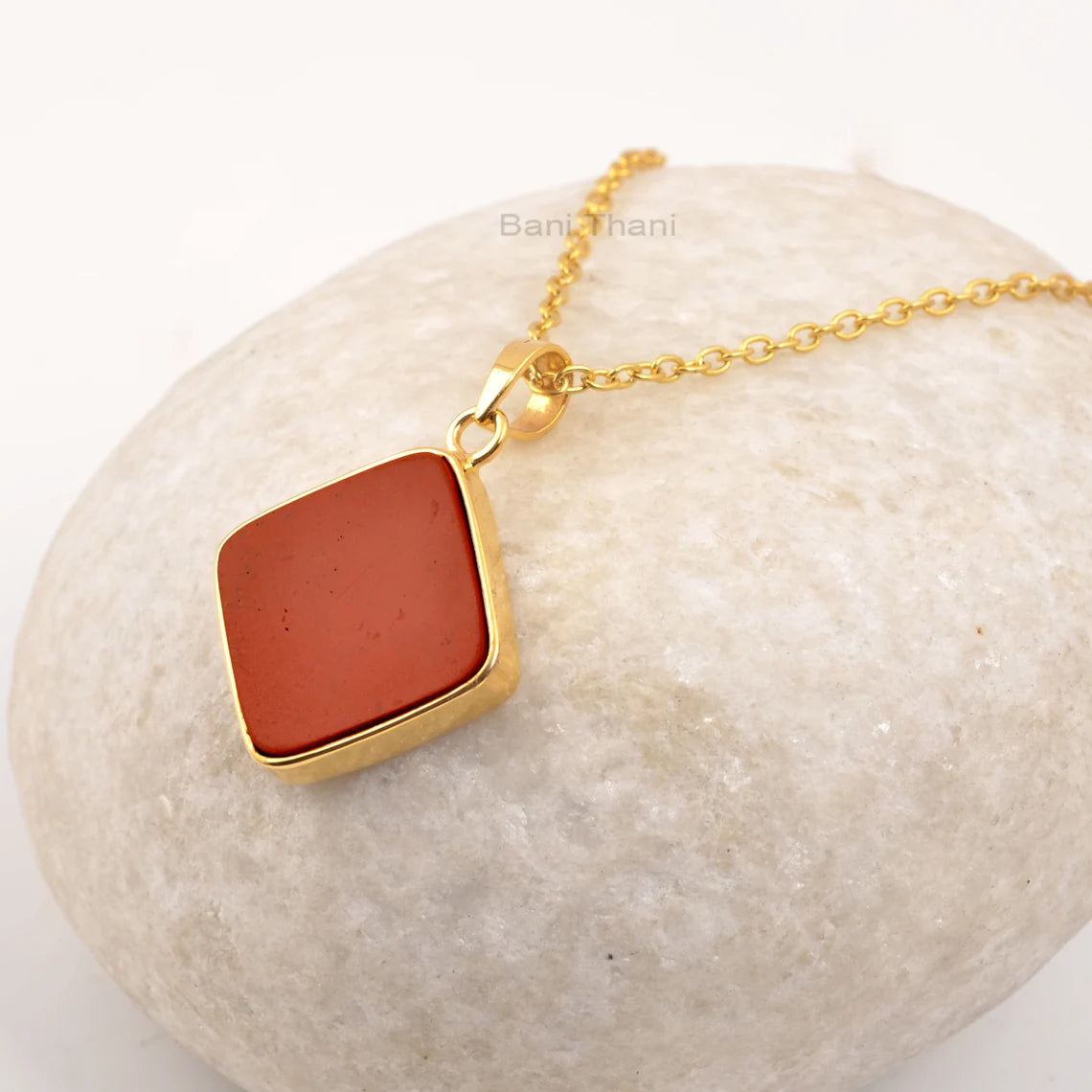 Red Jasper Cushion Necklace, Silver Red Gemstone Necklace, 18k Gold Plated Vintage Simple Necklace, Handmade Jasper Pendant For Girlfriend