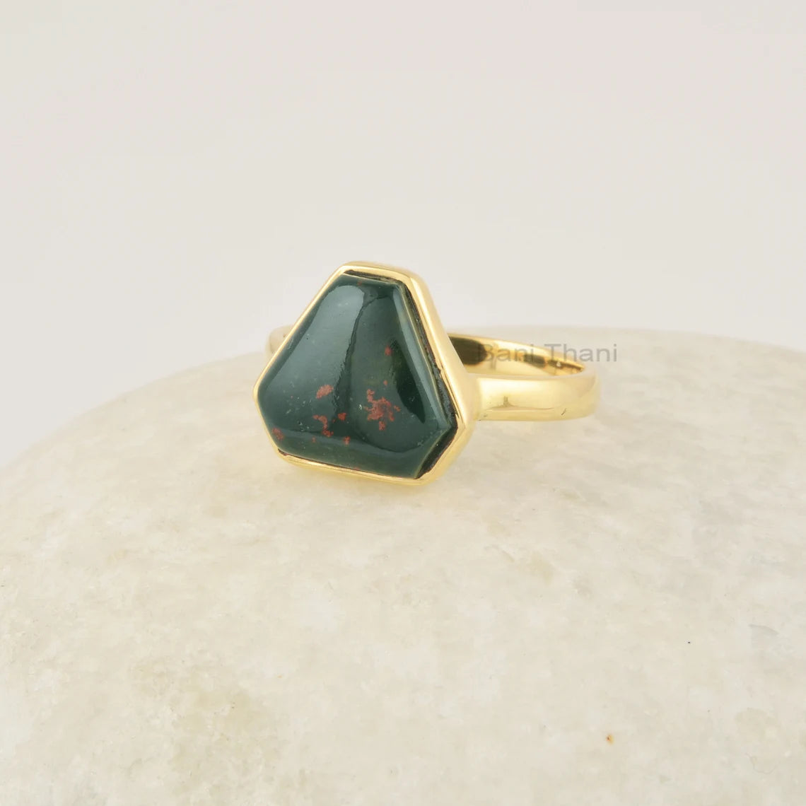 Bloodstone Silver Ring, Fancy Shape Gemstone Ring, 18k Gold Plated Ring, 925 Sterling Silver Bloodstone Ring, Statement Handmade Jewelry