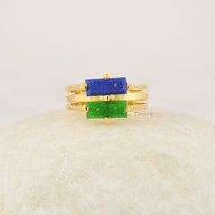 Lapis Lazuli Ring, Green Aventurine Ring, Multi Stone Ring, Dual Birthstone Ring, Sterling Silver 18k Gold Plated Ring