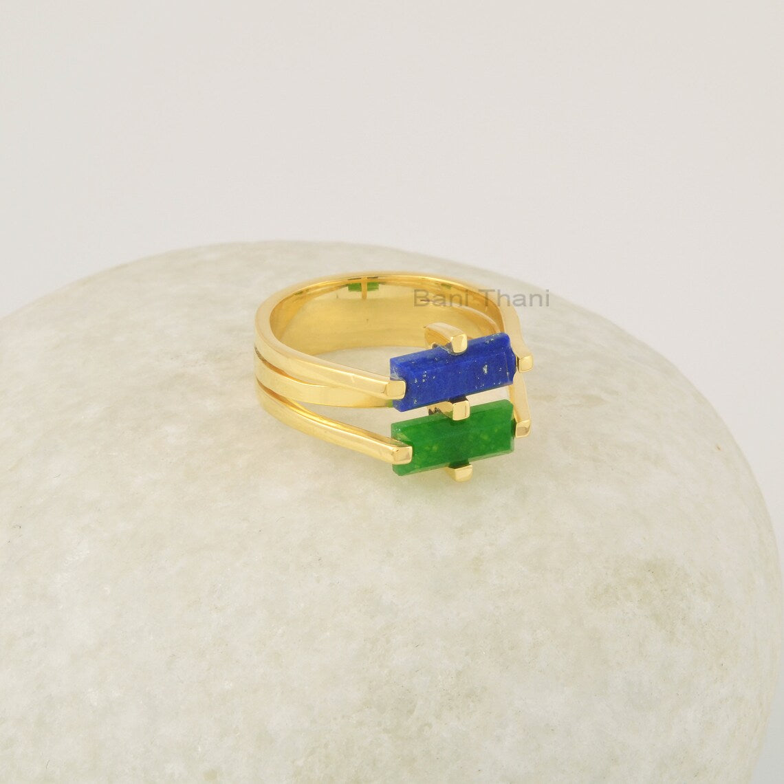 Lapis Lazuli Ring, Green Aventurine Ring, Multi Stone Ring, Dual Birthstone Ring, Sterling Silver 18k Gold Plated Ring