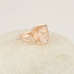 Morganite Ring, 12mm Cushion Shape Gemstone Ring, 925 Sterling Silver 18k Gold Plated Ring, Pink Morganite Engagement Ring, Promise Ring